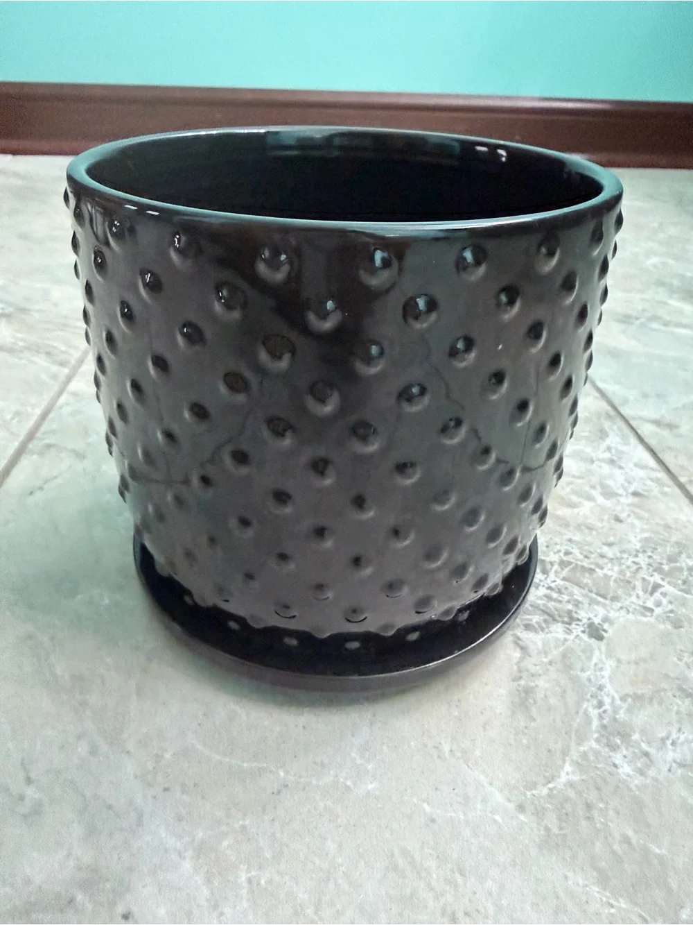 Black Textured Ceramic Planter 6”